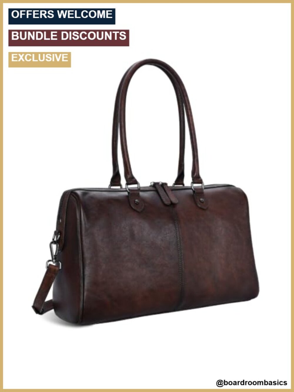 Genuine Vegetable-Tanned Leather Satchel Shoulder Bag Tote